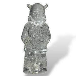 Clear Glass Viking Warrior Figurine with Shield Sword Figurine Paperweight 4.5in